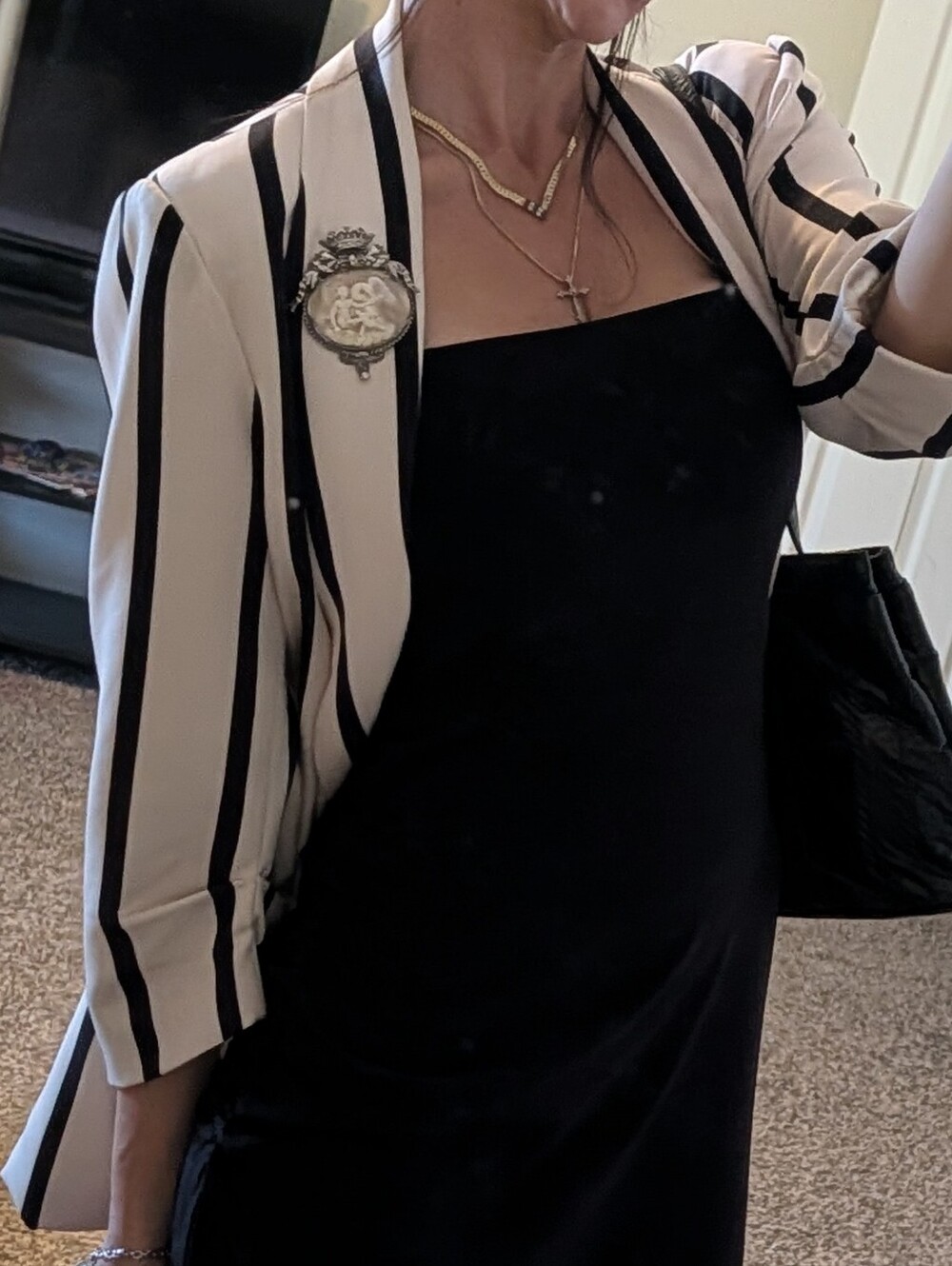 Cream and Black Striped Blazer